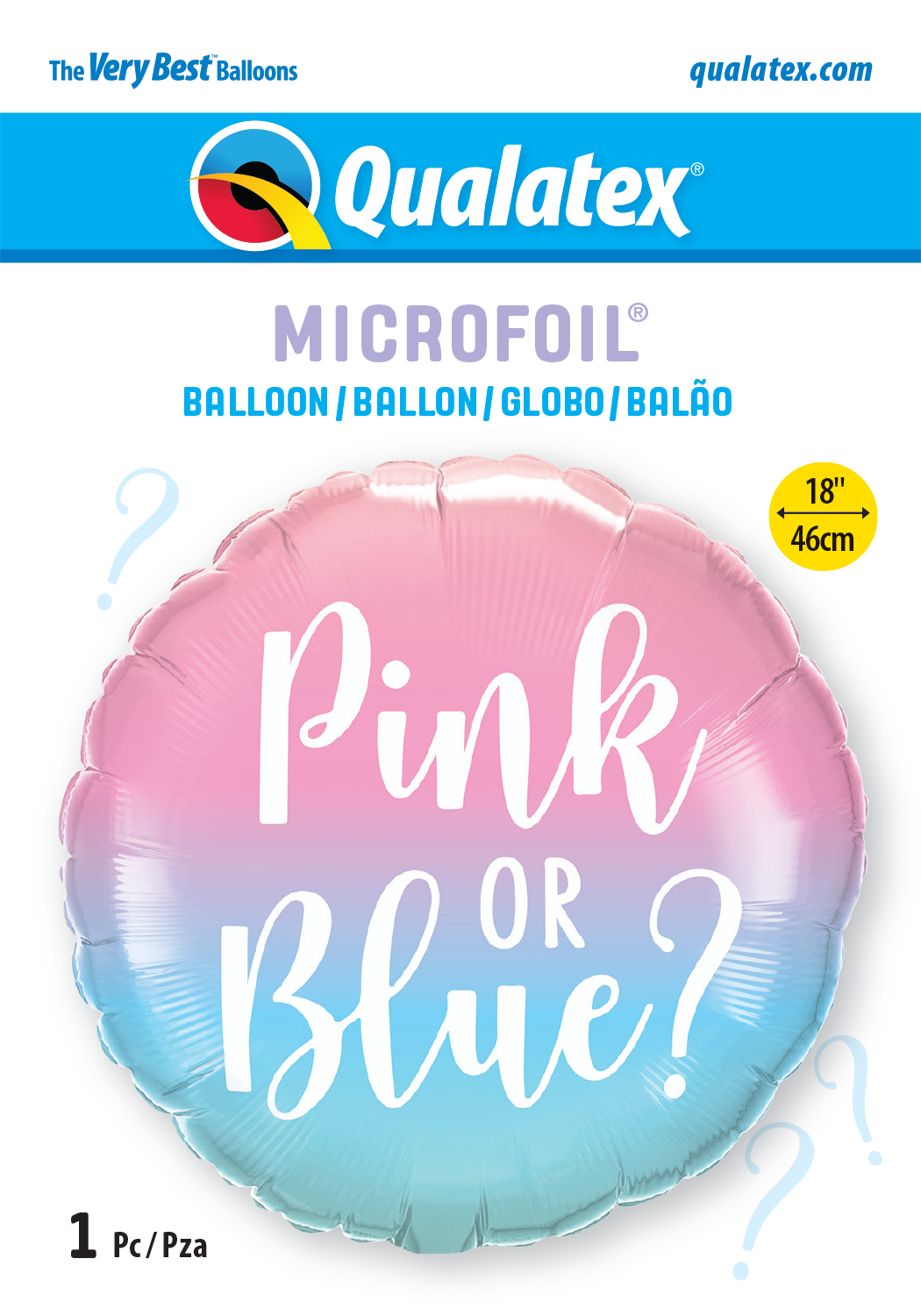 18" Gender Reveal Ombre Pink or Blue Foil Balloon