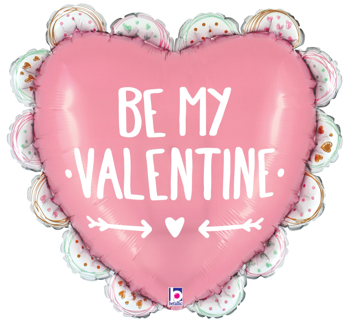 24" Valentine Doodle Ruffle Be My Valentine Heart Foil Balloon