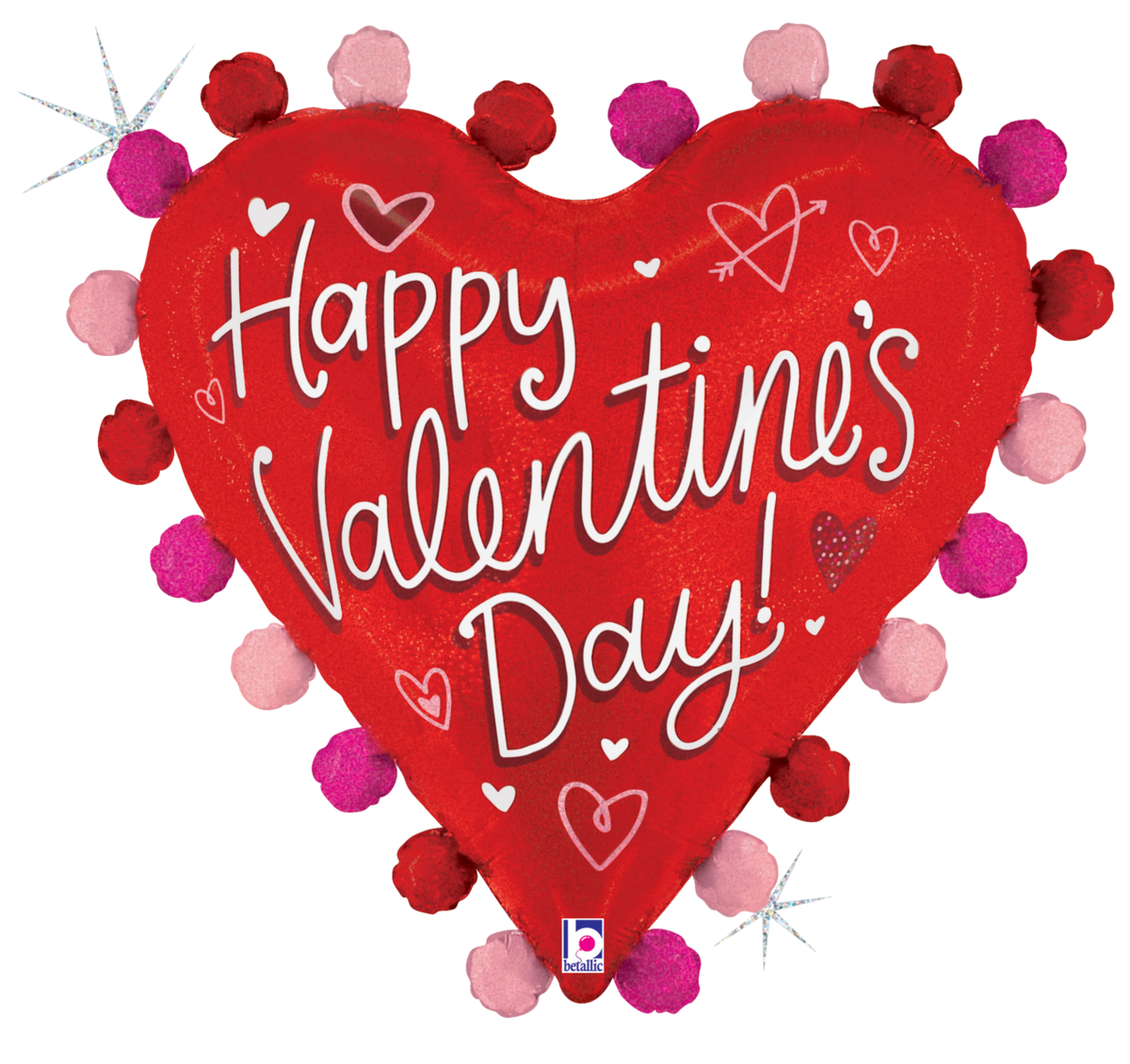 30" Valentine Pom Pom Heart Foil Balloon