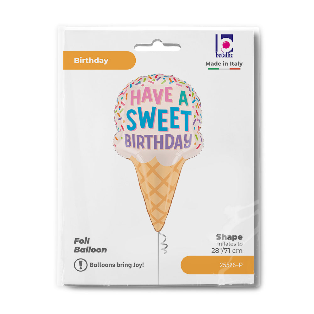 28" Sweet Birthday Ice Cream Cone Foil Balloon