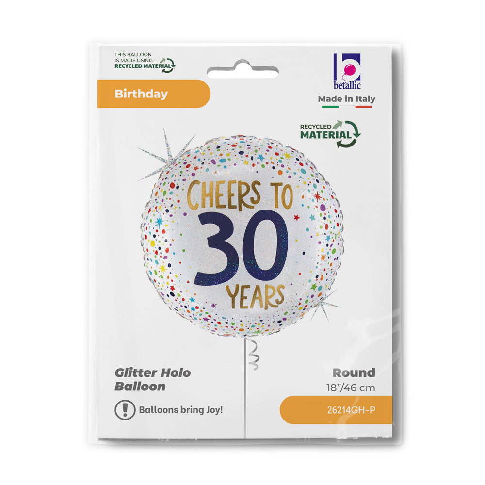 18" Cheers to 30 Years Foil Balloon