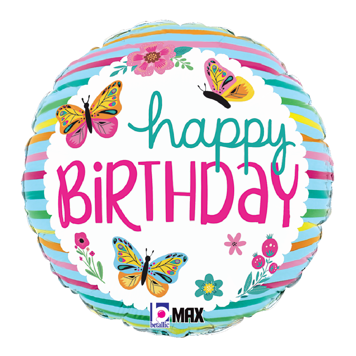 18" Happy Birthday Colorful Butterflies Foil Balloon