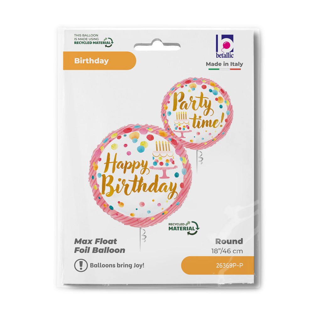 Birthday/Party Time - Pink Satin Foil Balloon