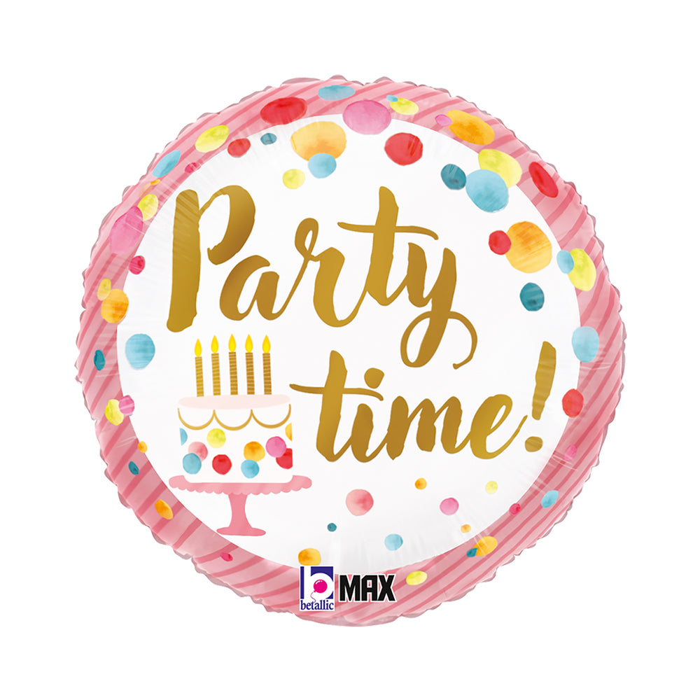 Birthday/Party Time - Pink Satin Foil Balloon