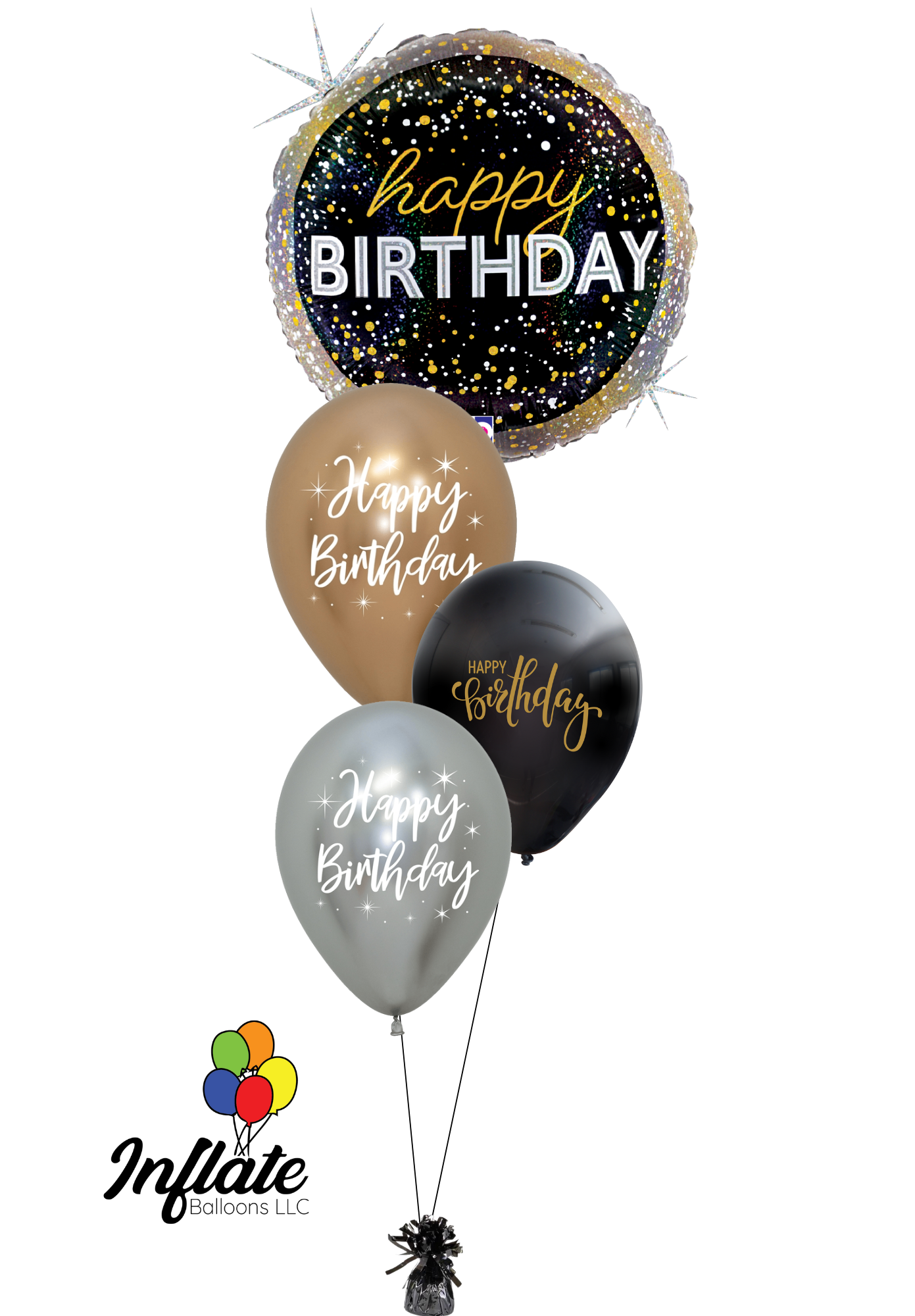 Elegant Gold Happy Birthday - Bouquet of 4