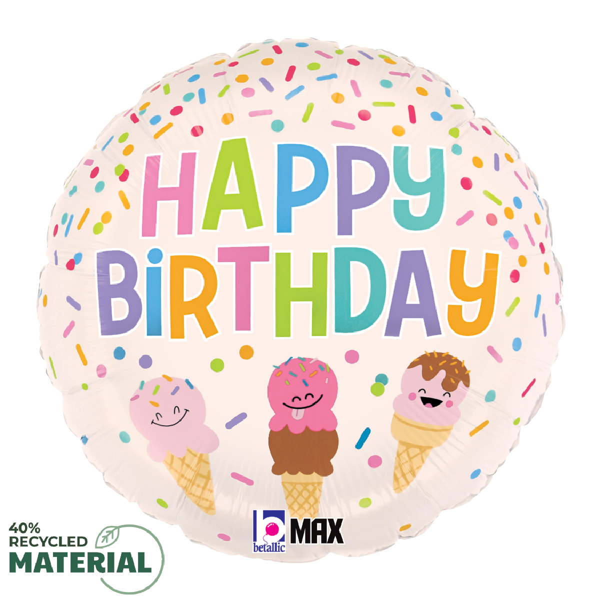 18" Happy Birthday Ice Cream Cones Foil Balloon