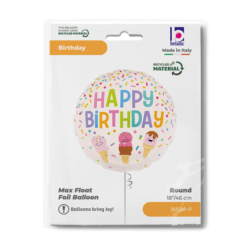 18" Happy Birthday Ice Cream Cones Foil Balloon
