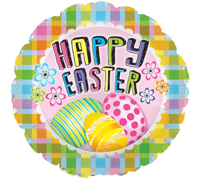 17" Plaid Happy Easter with Eggs Foil Balloon