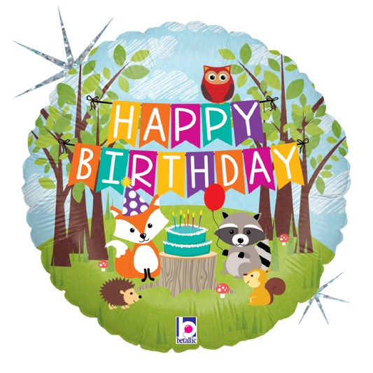 18" Happy Birthday Woodland Animals Foil Balloon