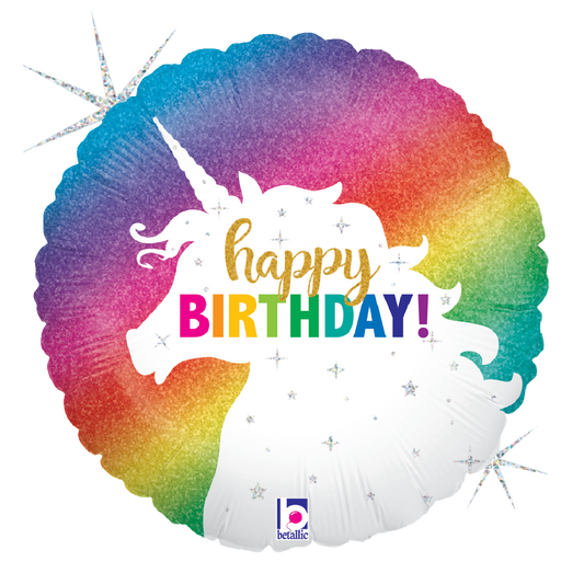 18" Happy Birthday Rainbow Unicorn Foil Balloon