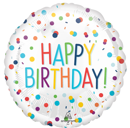 17" Happy Birthday Confetti Dots Foil Balloon