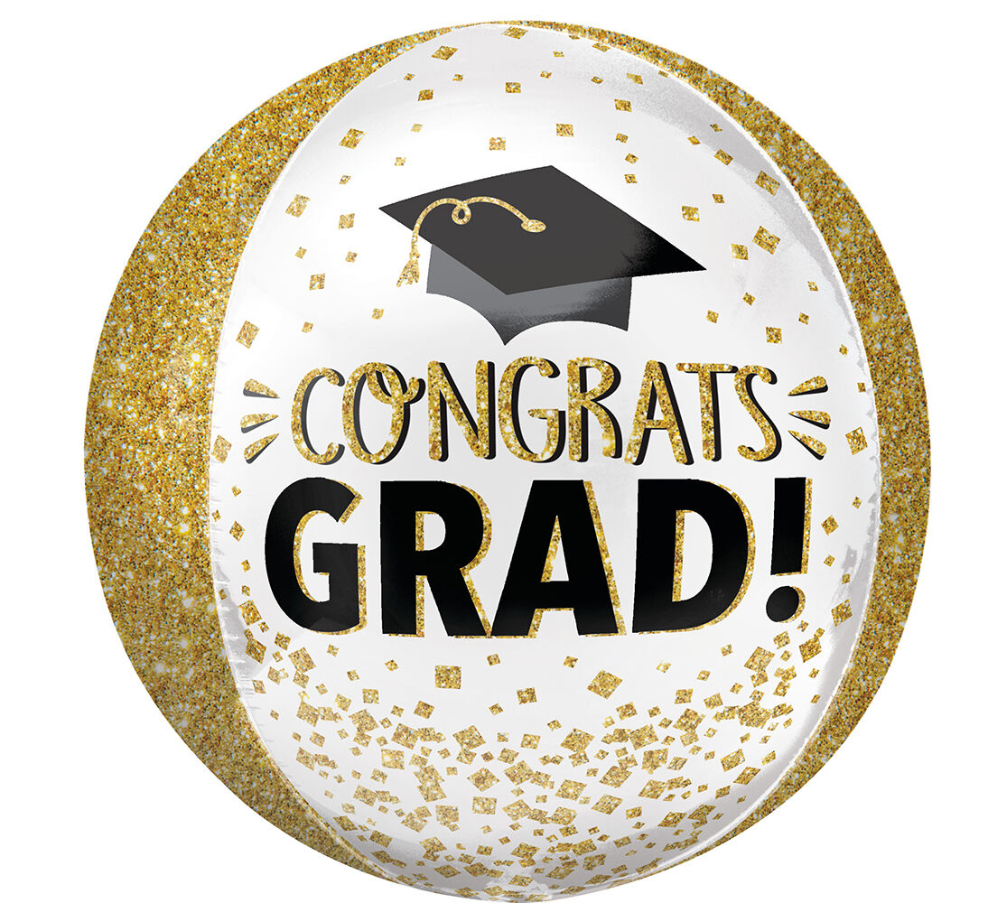 16" Congrats Grad Gold Glitter Orbz Balloon