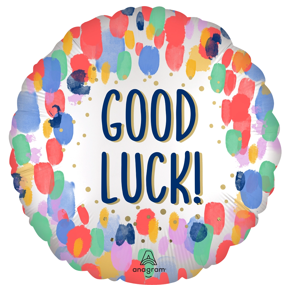 17" Satin Painterly Dots Good Luck Foil Balloon