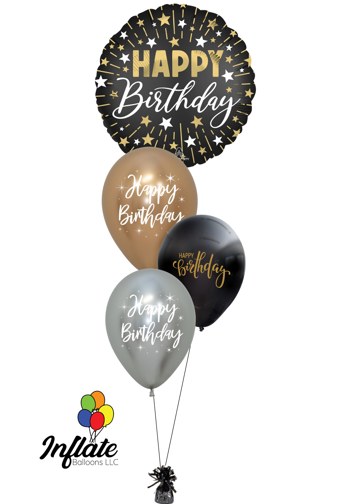 Elegant Gold Happy Birthday - Bouquet of 4