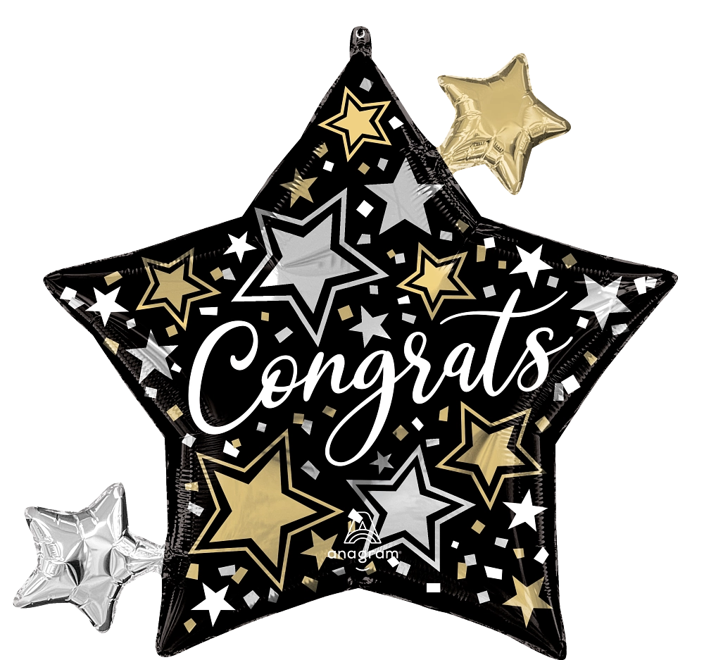 29" Congrats Triple Stars SuperShape Foil Balloon
