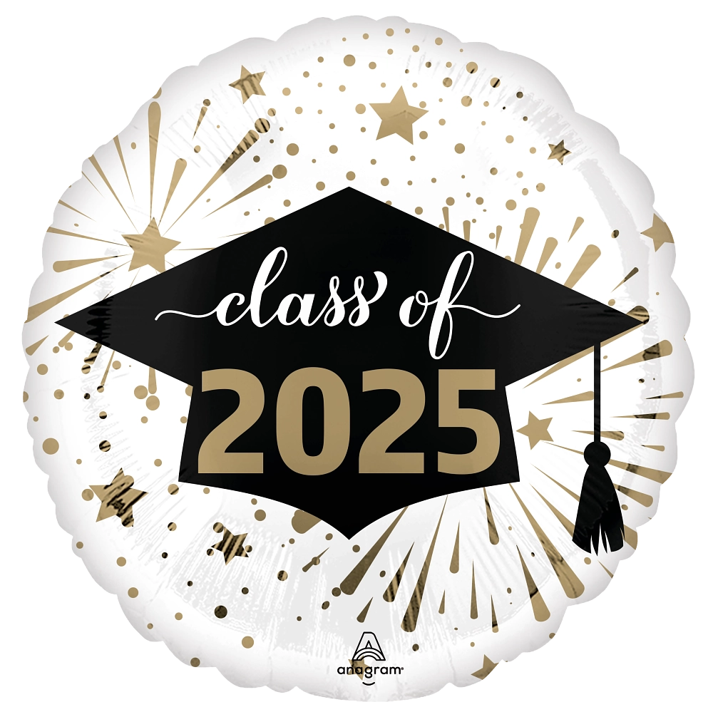 17" Class of 2025 White & Gold Foil Balloon