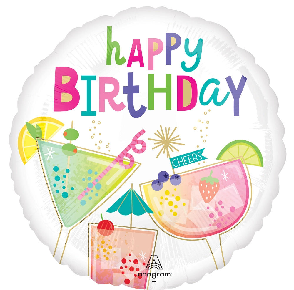 17" Happy Birthday Cocktail Surprise Foil Balloon