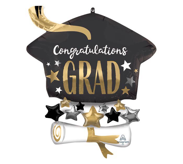 25" Satin Infused Congrats Grad Cap & Diploma Foil Balloon