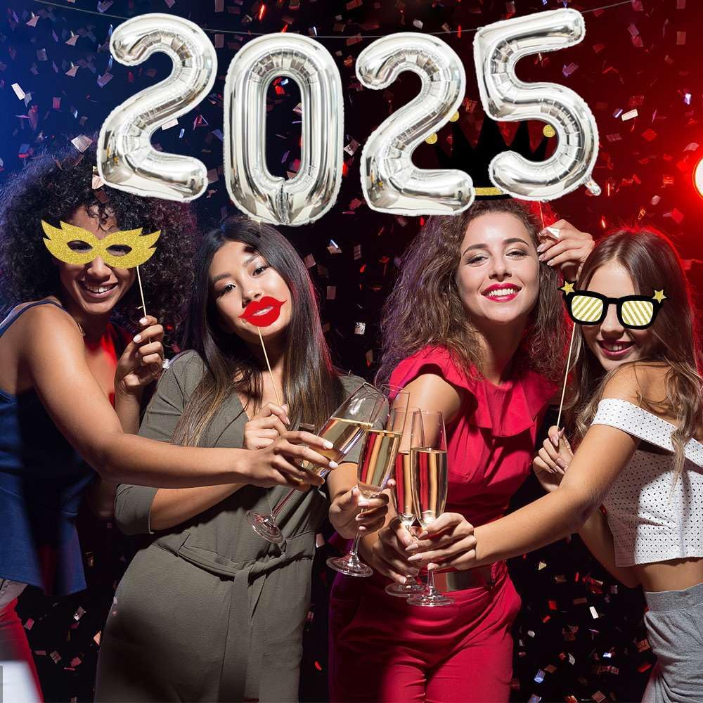 Silver 16" Air Filled 2025 Foil Number Balloon Banner Set