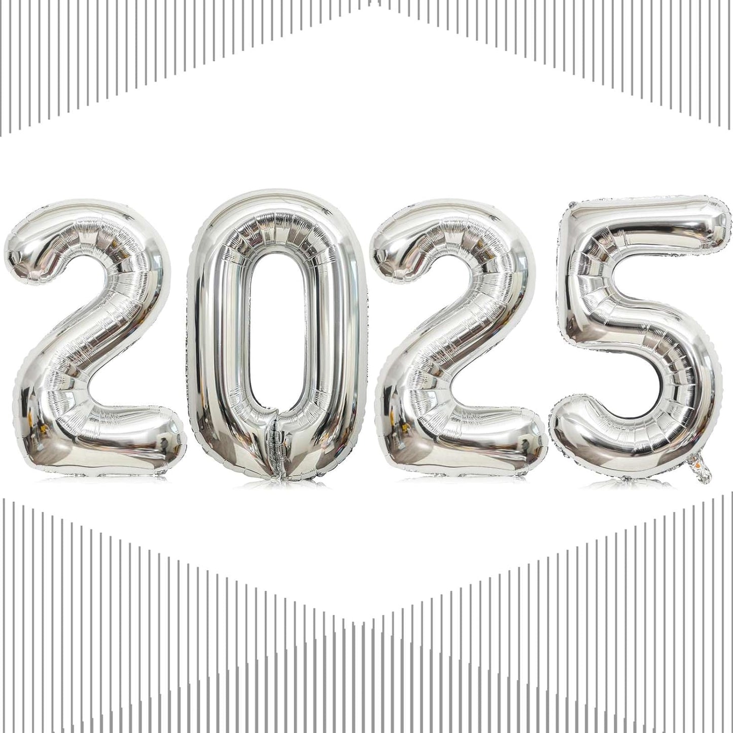 Silver 16" Air Filled 2025 Foil Number Balloon Banner Set