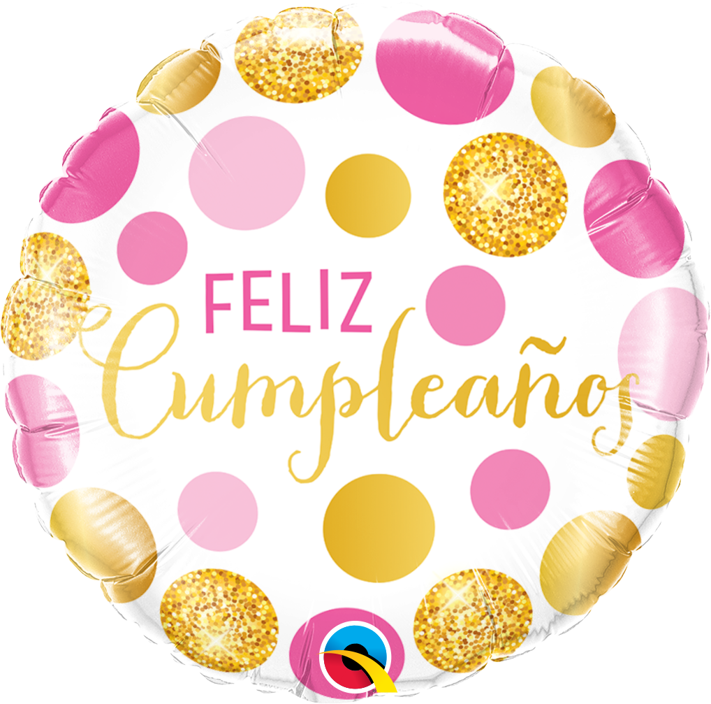 Feliz Cumpleaños - Puntos rosas y dorados