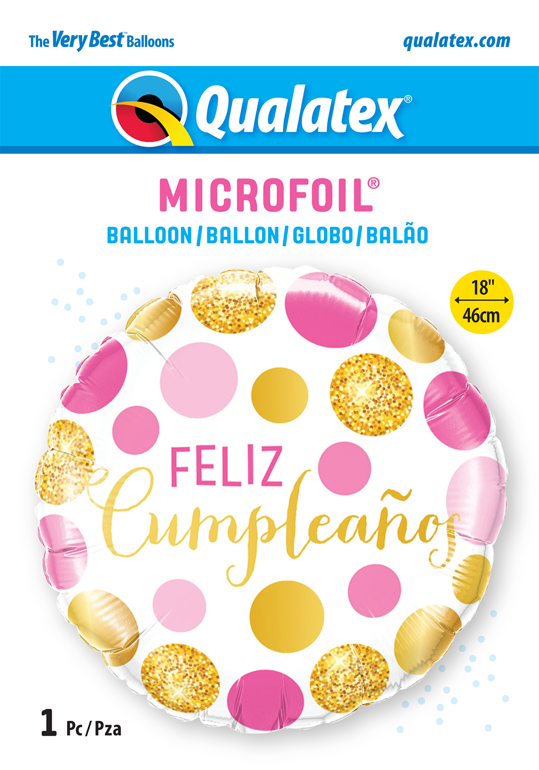 Feliz Cumpleaños - Puntos rosas y dorados