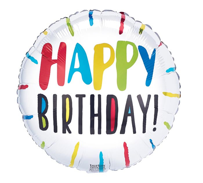 17" Happy Birthday - White & Colorful Stripes