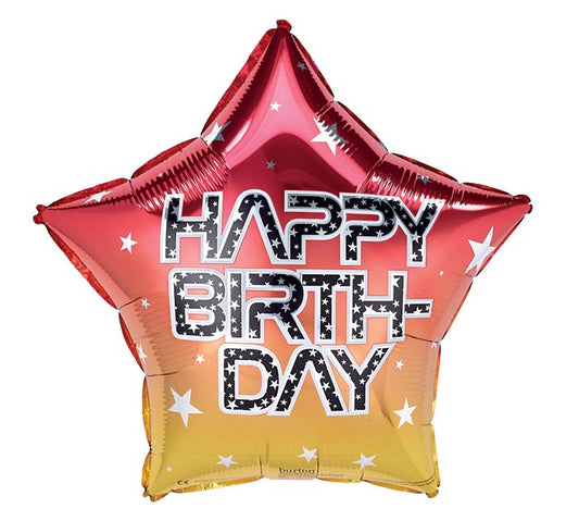 17" Happy Birthday - Red & Yellow Ombre Balloon