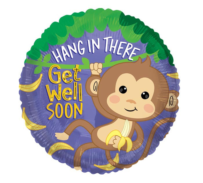 17" Monkey Get Well Soon Hang In There Foil Balloon