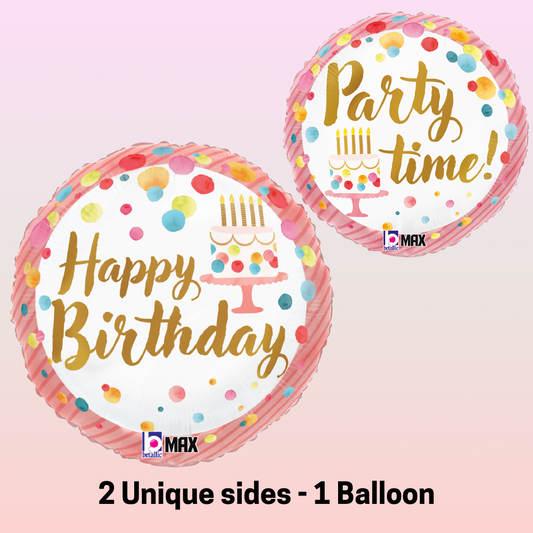 Birthday/Party Time - Pink Satin Foil Balloon