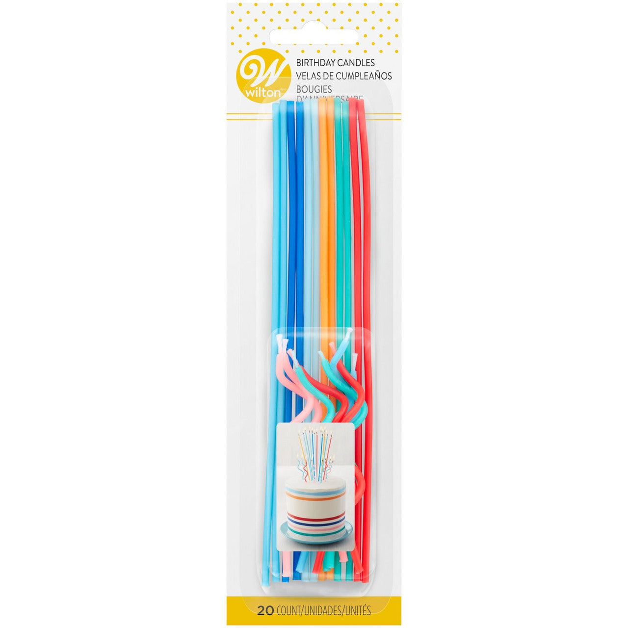 Blue, Orange, Teal and Red Unique Straight & Curly Birthday Candles, 20-Count
