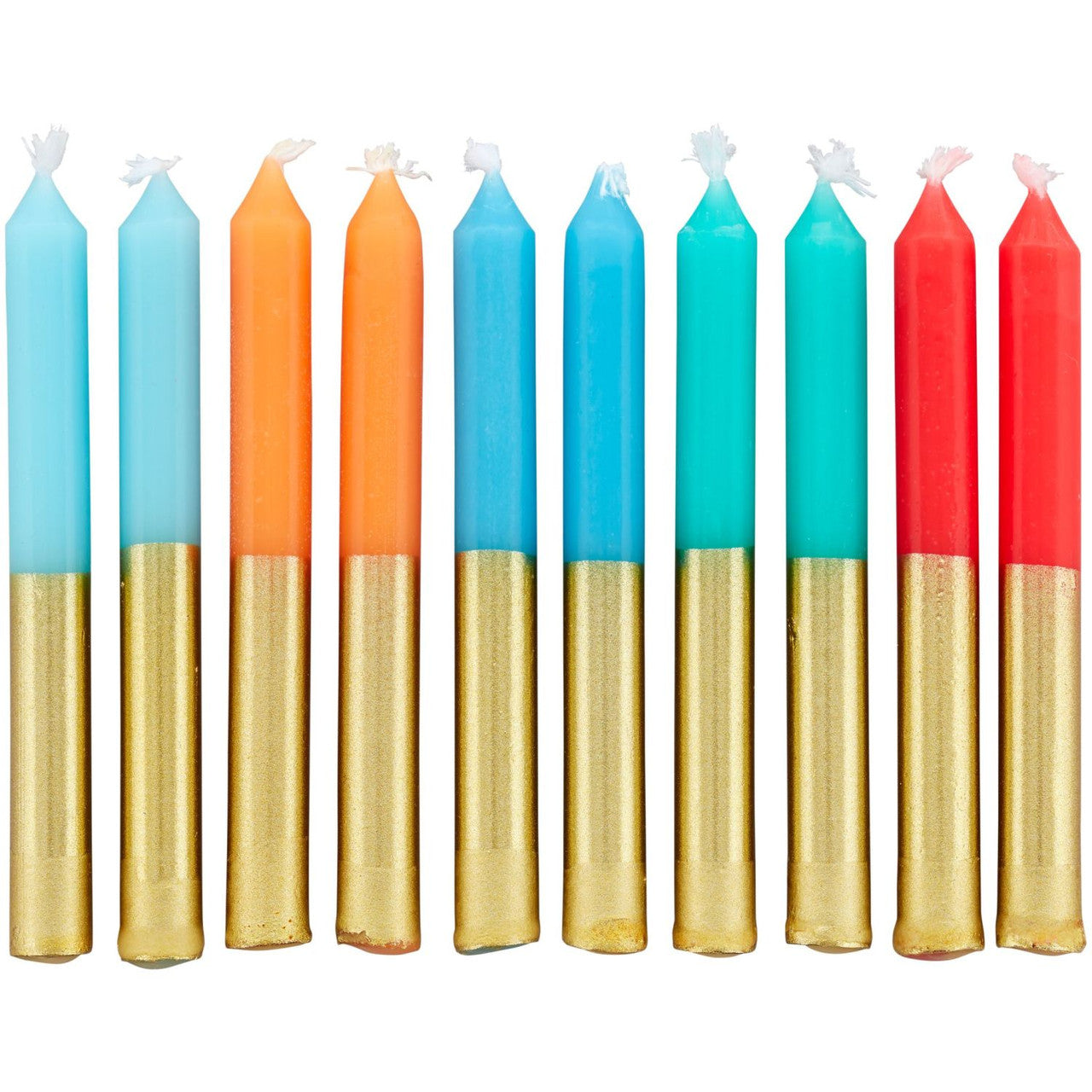 Blue, Orange & Red Gold-Dipped Birthday Candles, 10-Count