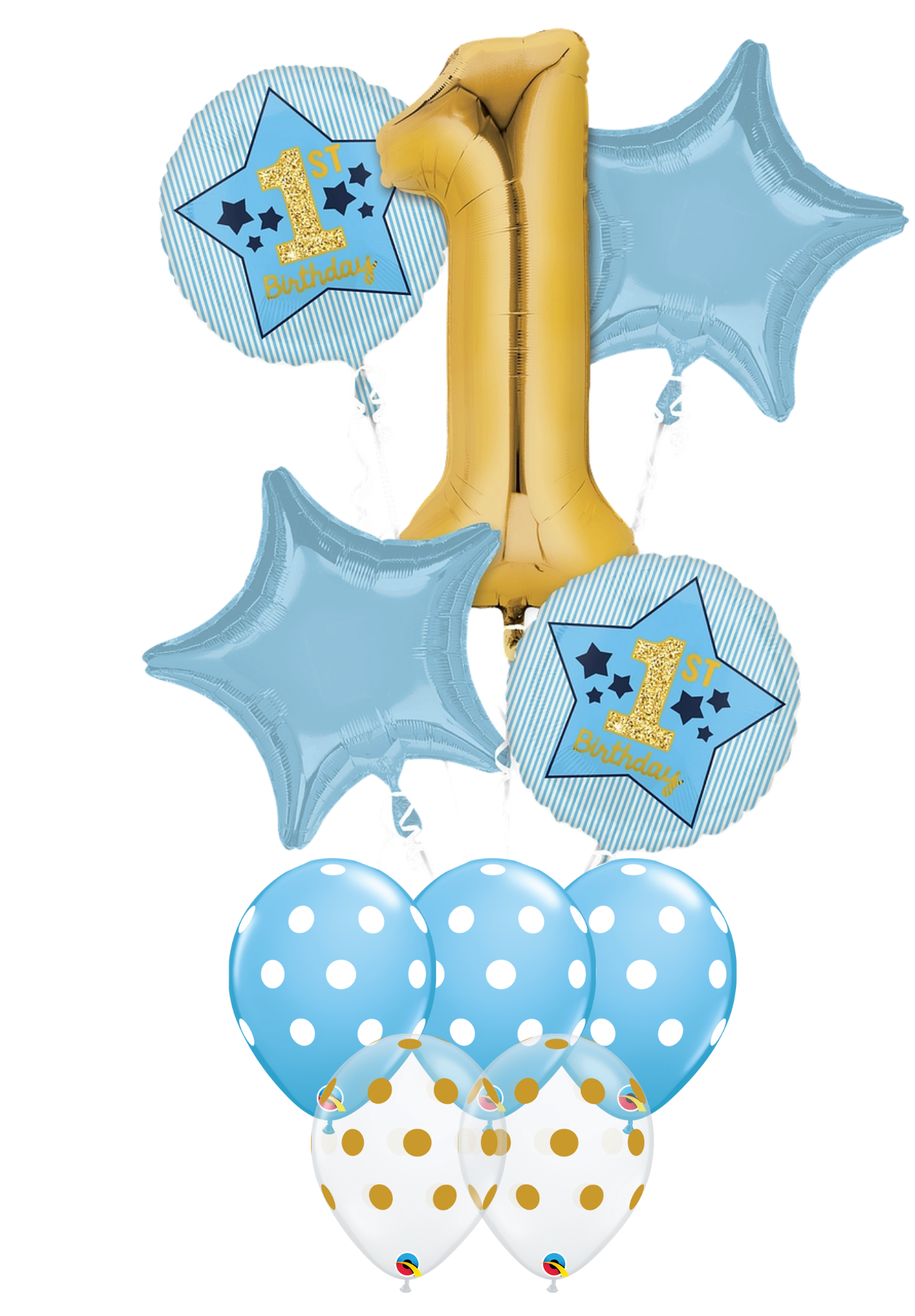 1st Birthday Blue & Gold Foil & Latex Bouquet