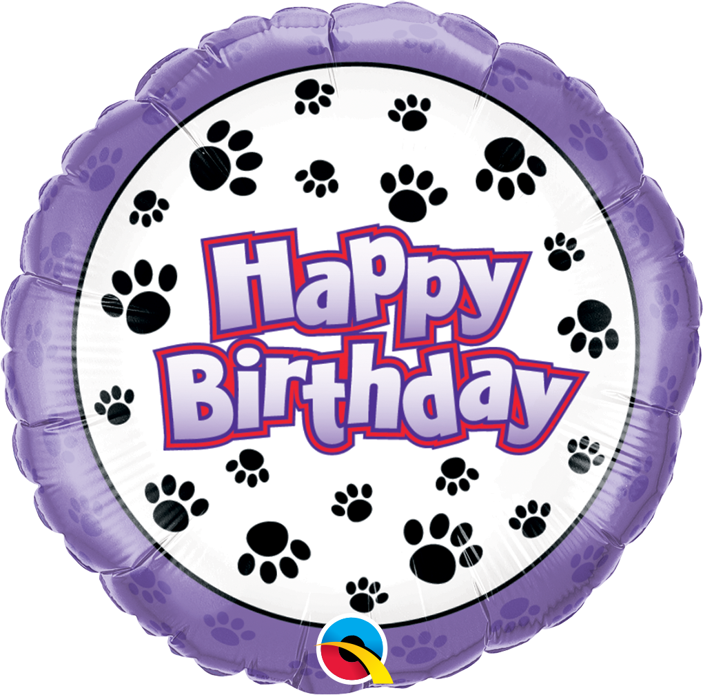 18" Happy Birthday - Paw Prints Foil Balloon