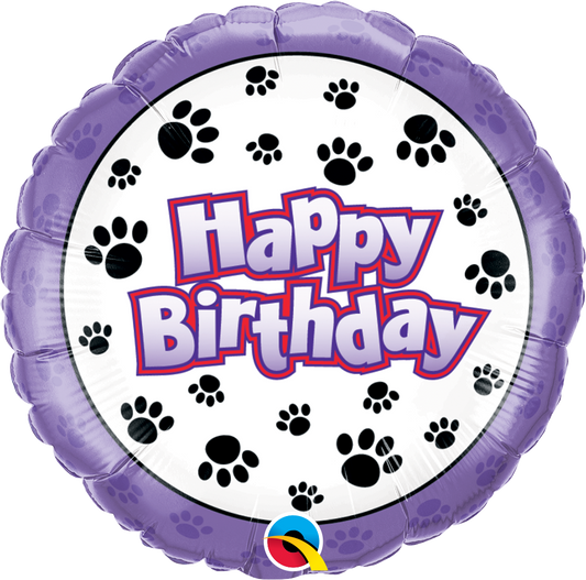 18" Happy Birthday - Paw Prints Foil Balloon