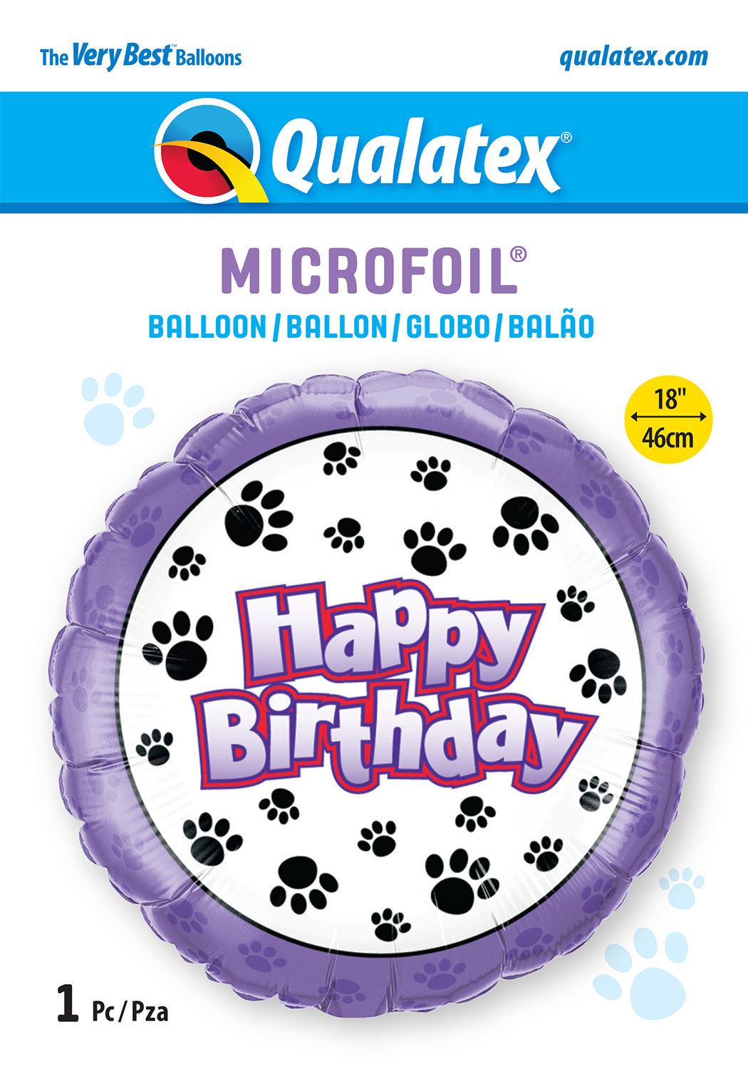 18" Happy Birthday - Paw Prints Foil Balloon
