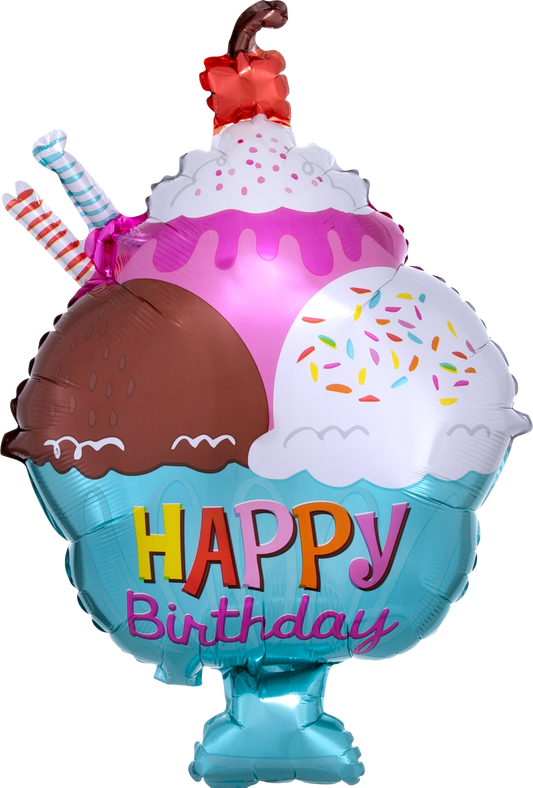 23" Happy Birthday Ice Cream Sundae Foil Balloon