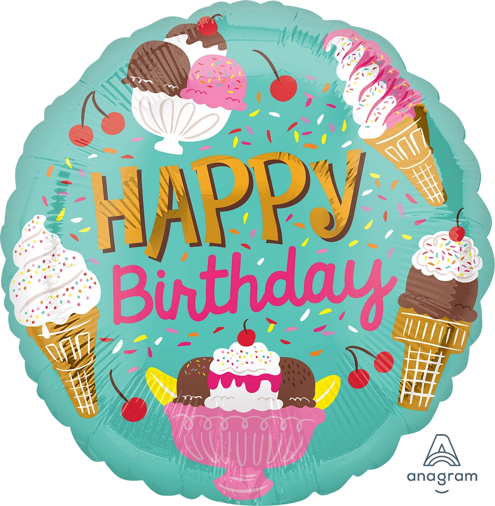 17" Happy Birthday Ice Cream Party Foil Balloon