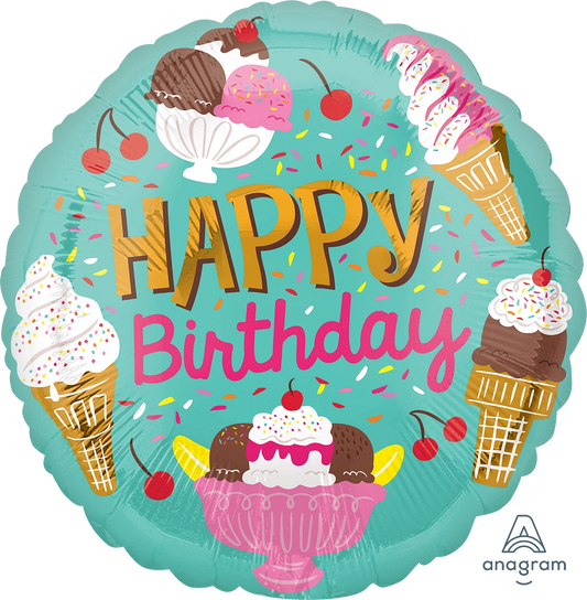 17" Happy Birthday Ice Cream Party Foil Balloon
