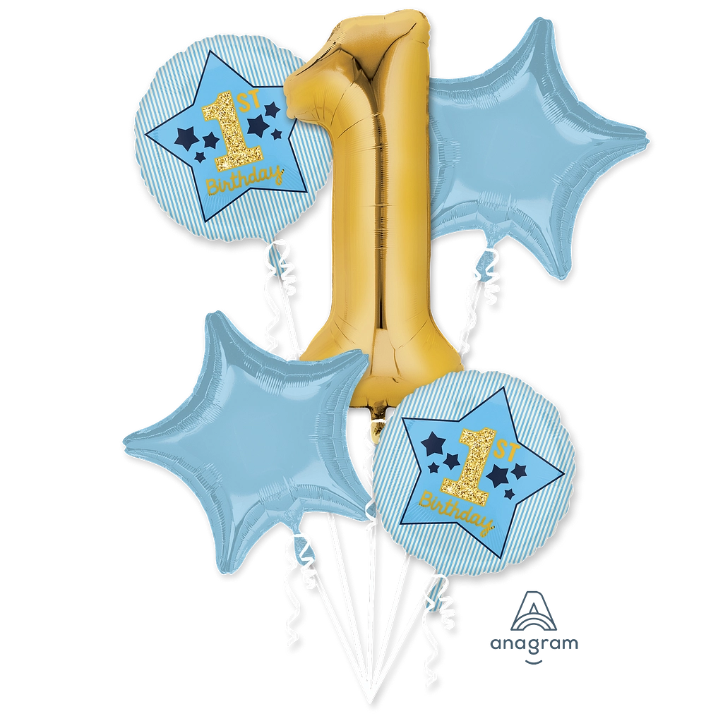 1st Birthday Blue & Gold Foil Bouquet