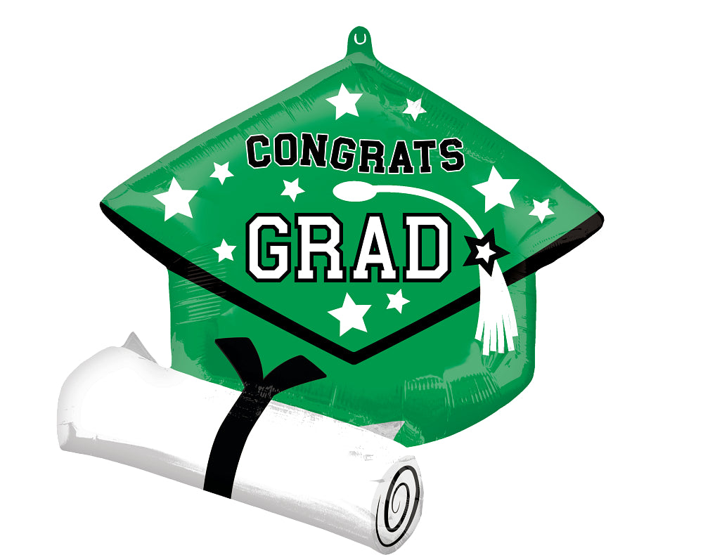 25" School Colors Grad Hat & Diploma - Green