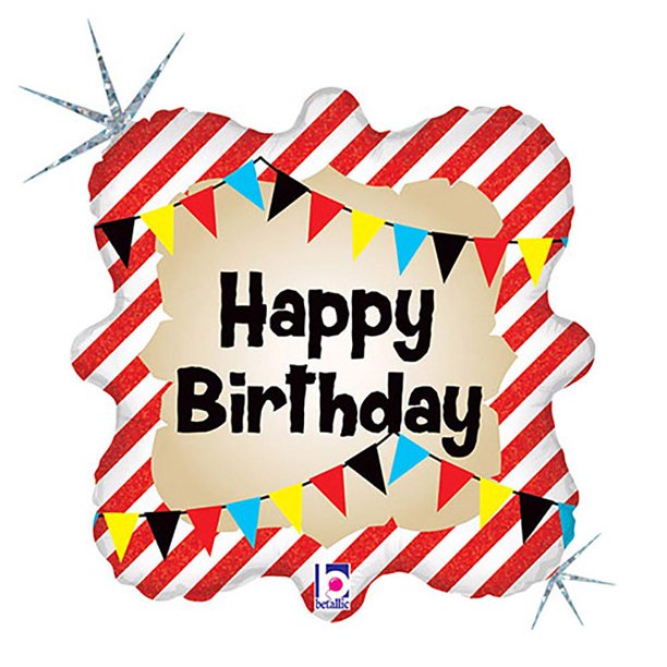 18" Happy Birthday Red & White Stripes