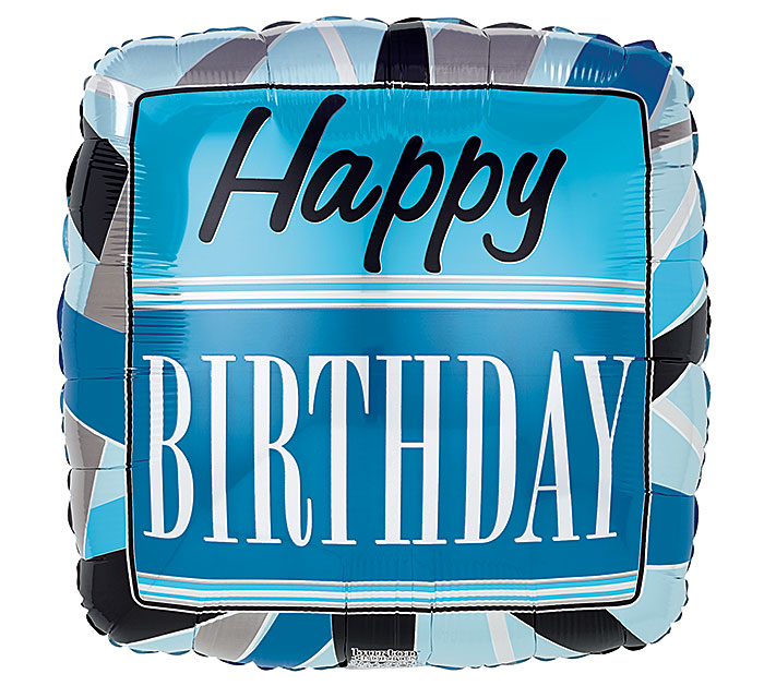 17" Happy Birthday Blue & Black Square Foil Balloon
