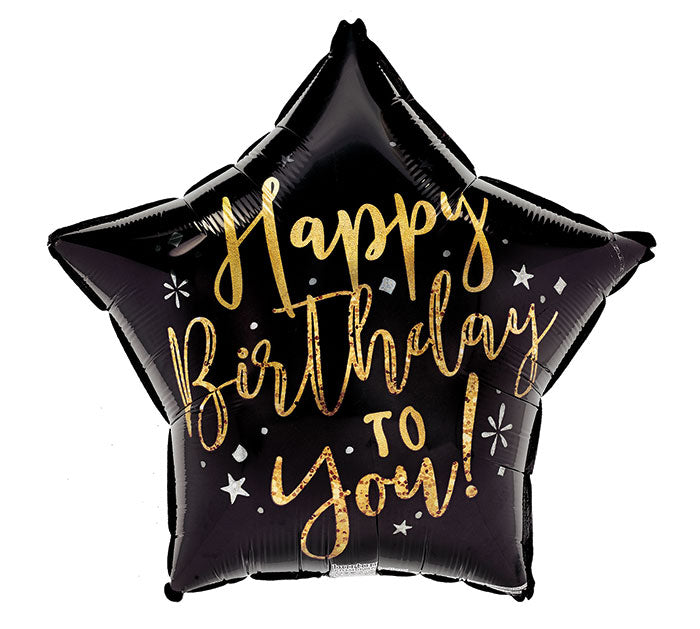 17" Happy Birthday To You - Black & Gold Star