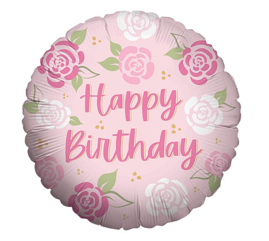 18" Happy Birthday Pink Roses Foil Balloon