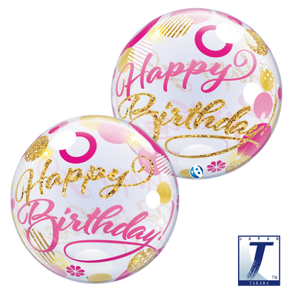 22" Happy Birthday Pink & Gold Bubble Balloon
