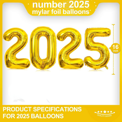 Gold 16" Air Filled 2025 Foil Number Balloon Banner Set