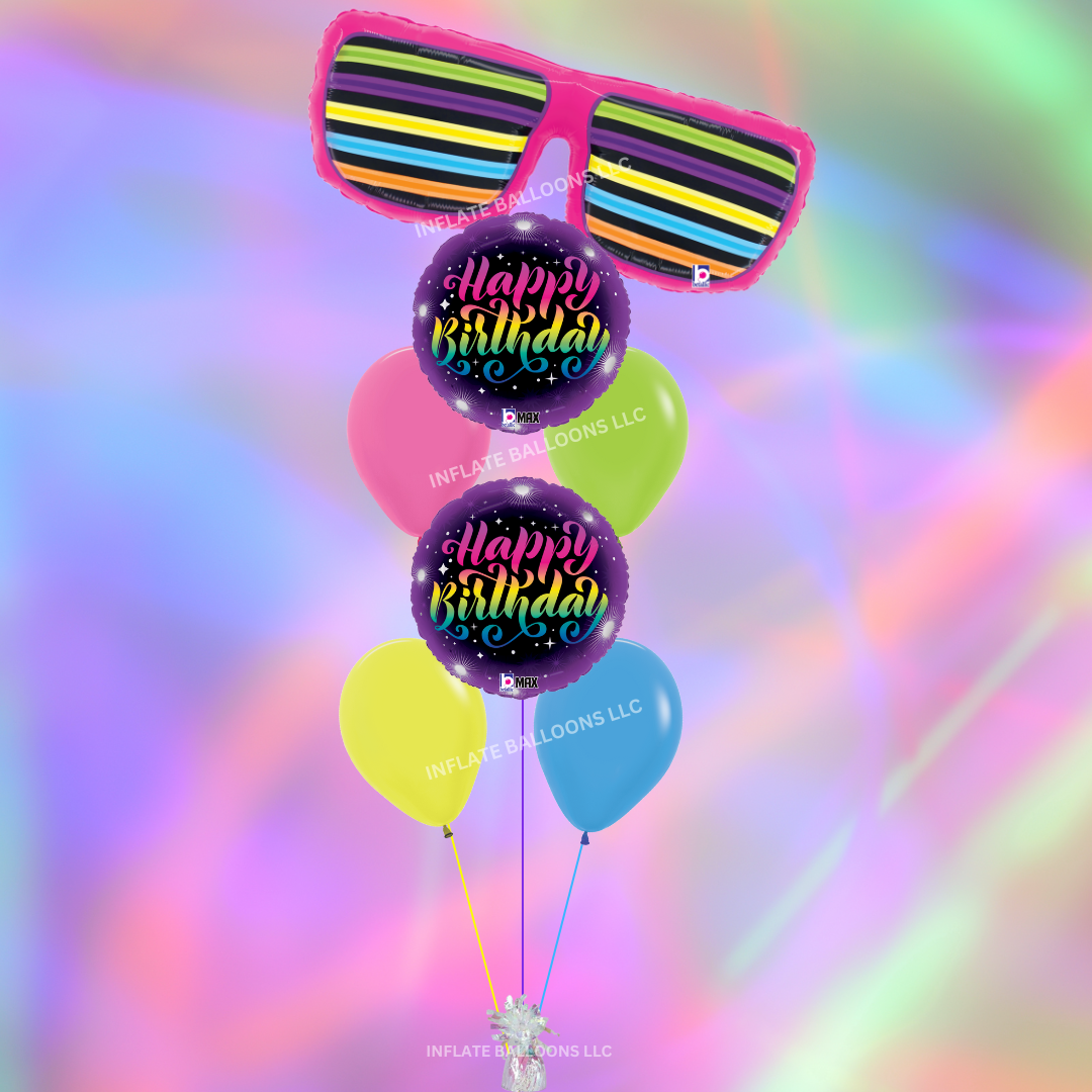 Happy Birthday - Mixed Neon - Balloon Bouquet