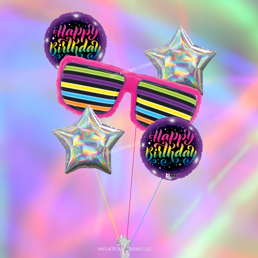 Happy Birthday - Neon Foil - Balloon Bouquet