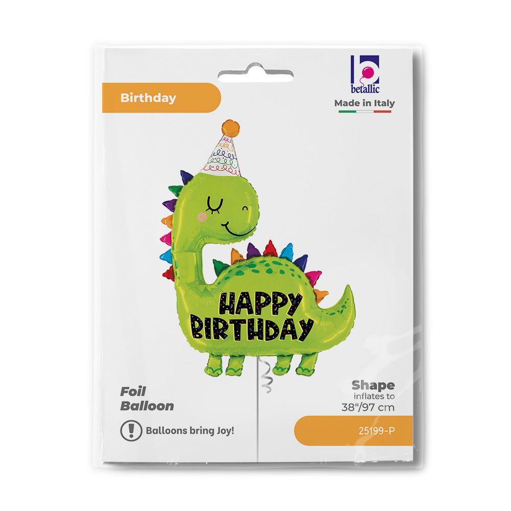 38" Happy Birthday Dino SuperShape Foil Balloon